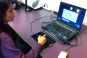 A participant drawing gestures during the final study